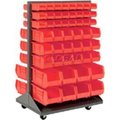 Global Equipment Mobile Double Sided Floor Rack - 100 Red Stacking Bins 36 x 55 603392RD